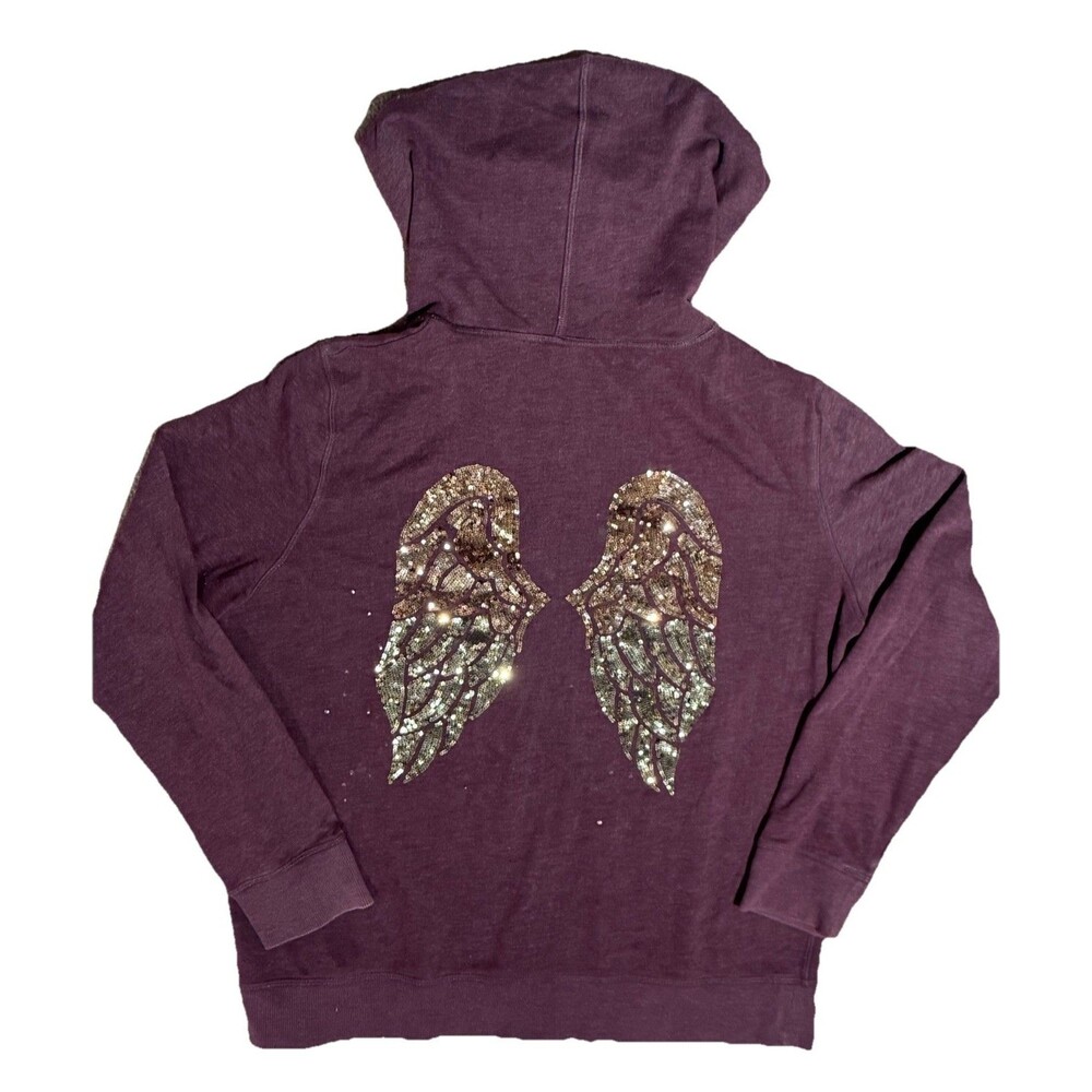 Victoria’s Secret Women’s 2016 Y2K Sequin Angel Wings Zip Up Hoodie Purple LG